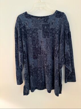 Women's Blue Patterned Long Sleeve Knit Top
